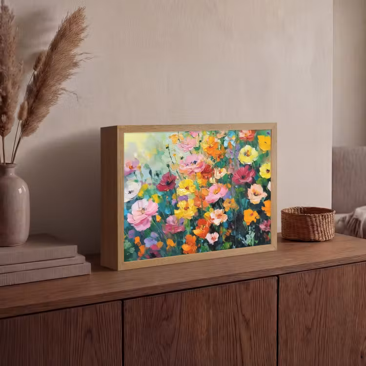Bloemen explosie - Heldere kleuren - Vrolijk Light Box met batterij (Wandlamp) middel -sfeer2