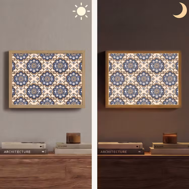 Floraal - Ornament - Blauw Light Box met batterij (Wandlamp) middel 907 -sfeer3