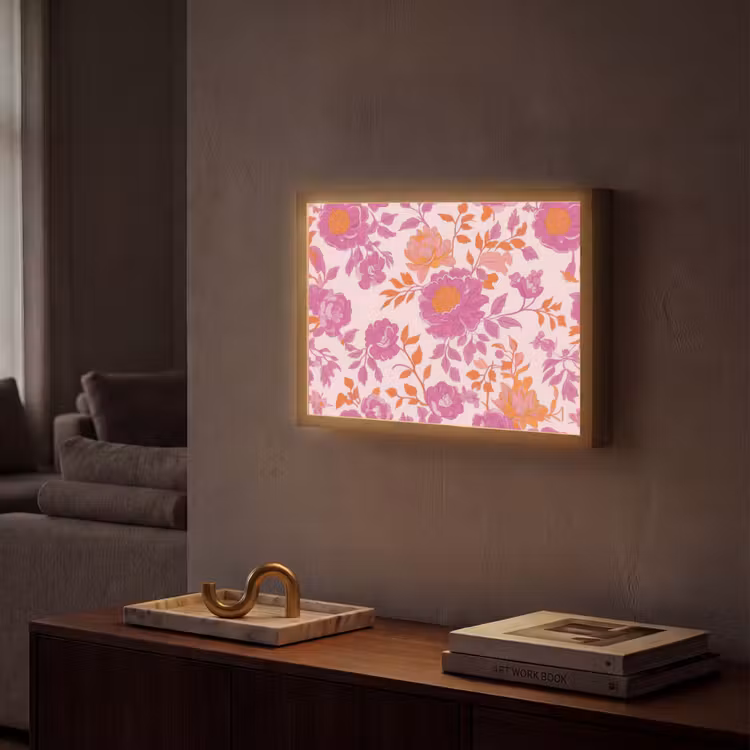 Bloemenpatroon - Roze - Oranje - Bloemen Light Box met batterij (Wandlamp) middel -sfeer1