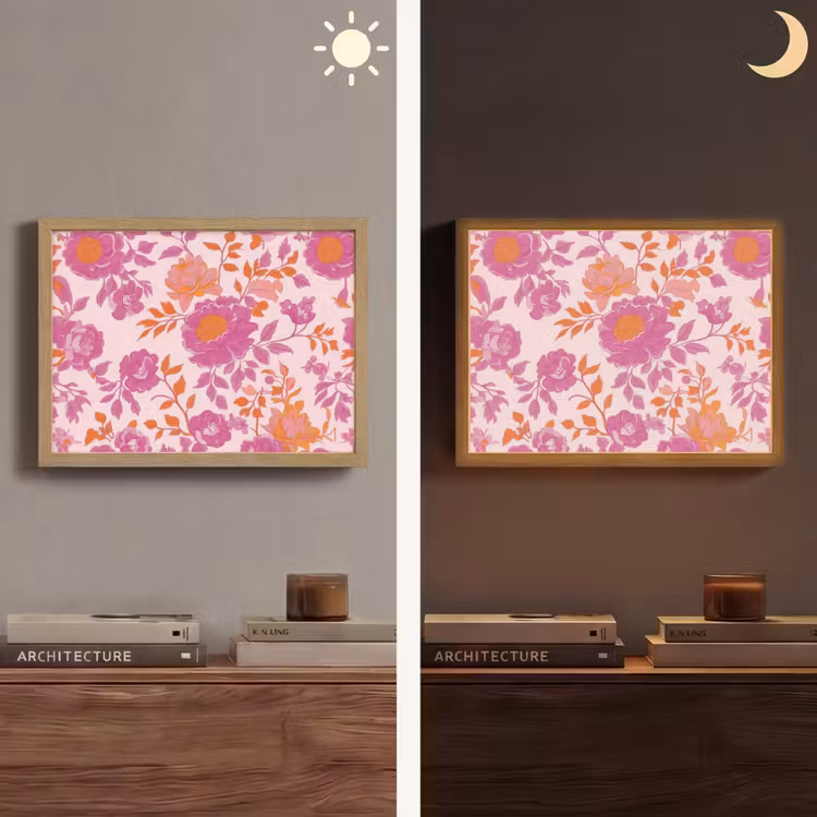 Bloemenpatroon - Roze - Oranje - Bloemen Light Box met batterij (Wandlamp) middel -sfeer3
