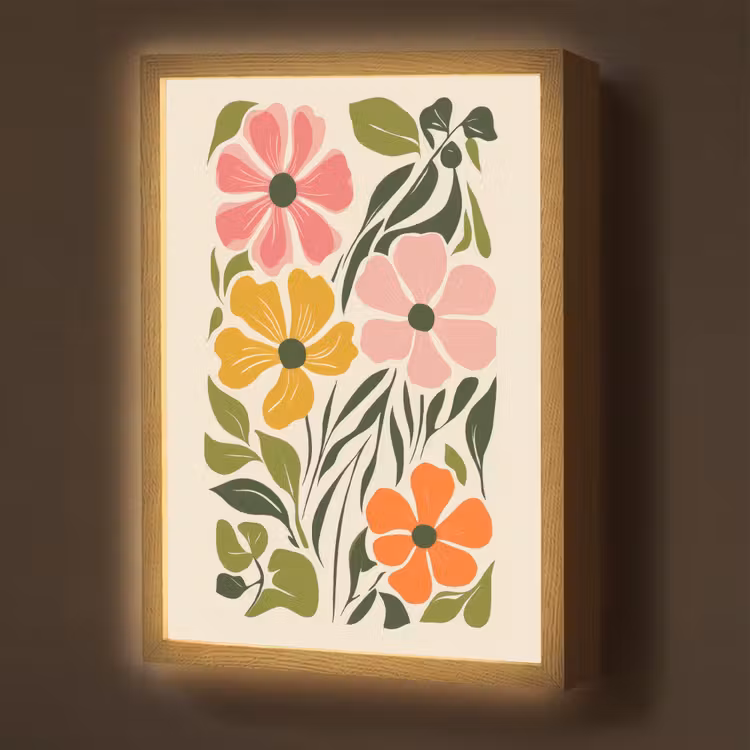Bloemen - Speels - Kleurrijk Light Box met batterij (Wandlamp) middel -z3d_website