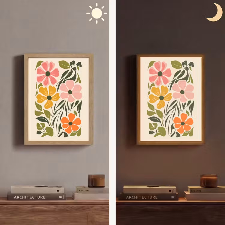 Bloemen - Speels - Kleurrijk Light Box met batterij (Wandlamp) middel -sfeer3