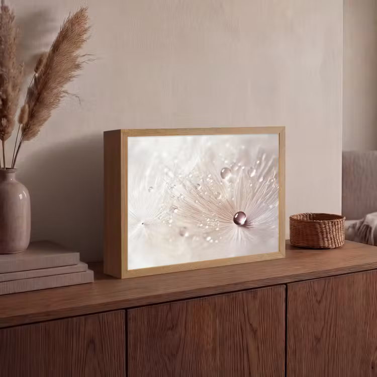 Bloem - Abstract - Wit - Water - Natuur Light Box met batterij (Wandlamp) middel -sfeer2