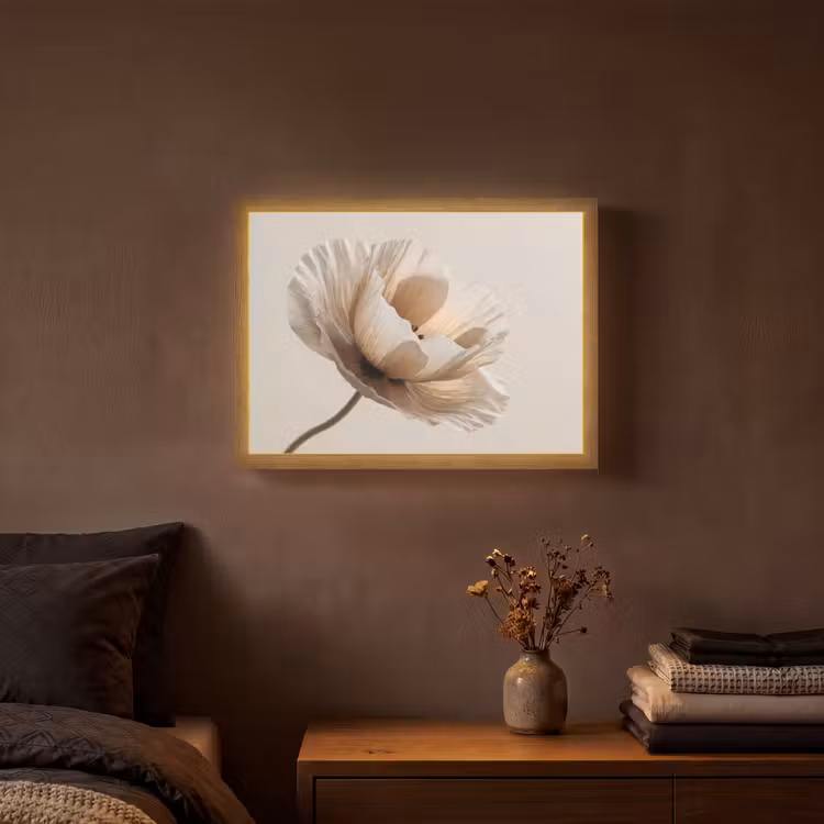 Bloem - Beige - Crème Light Box met batterij (Wandlamp) middel -sfeer4