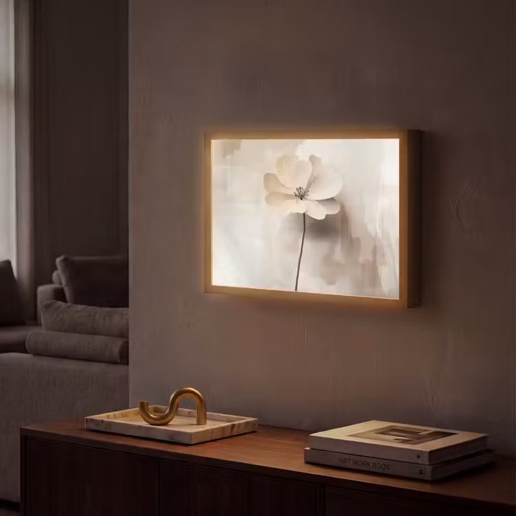 Bloem - Beige - Verf - Schaduw Light Box met batterij (Wandlamp) middel -sfeer1