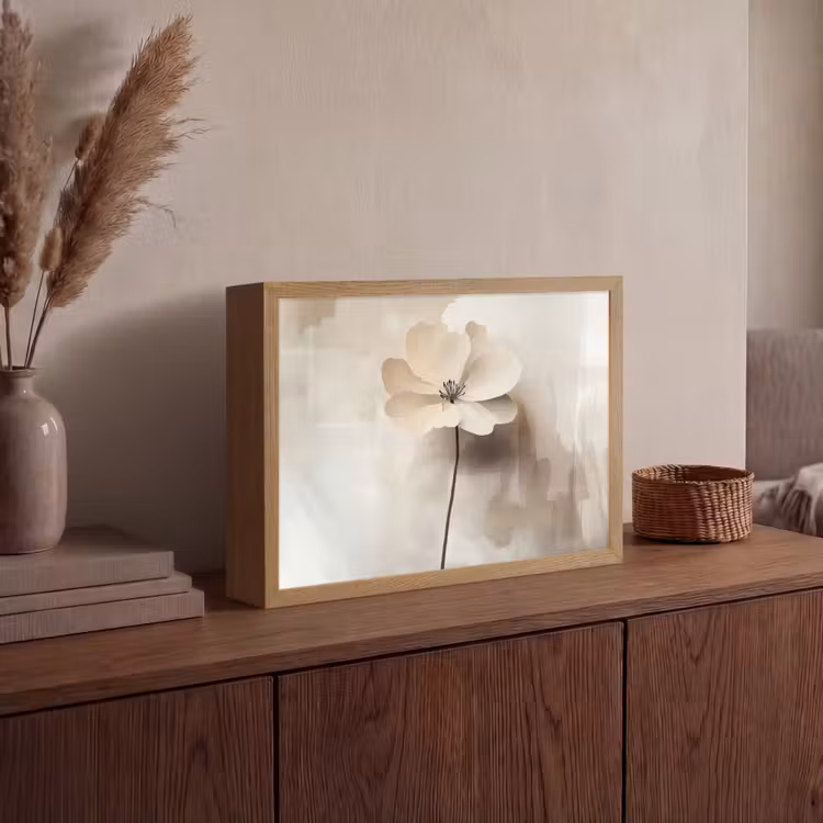 Bloem - Beige - Verf - Schaduw Light Box met batterij (Wandlamp) middel -sfeer2