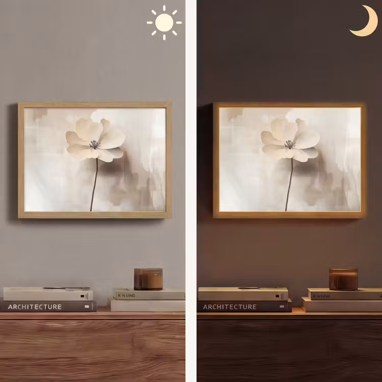 Bloem - Beige - Verf - Schaduw Light Box met batterij (Wandlamp) middel -sfeer3