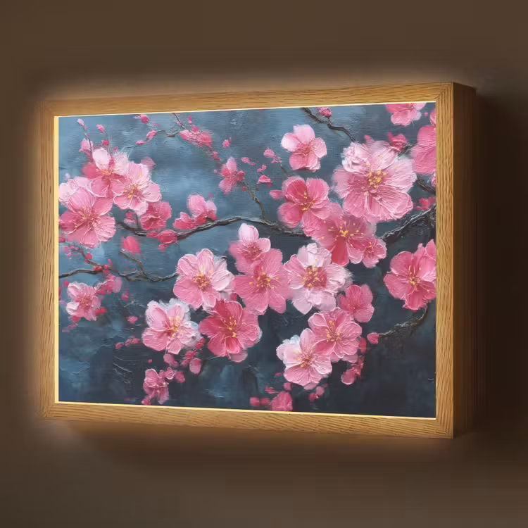 Bloem - Bloesems - Roze - Abstract Light Box met batterij (Wandlamp) middel -z3d_website