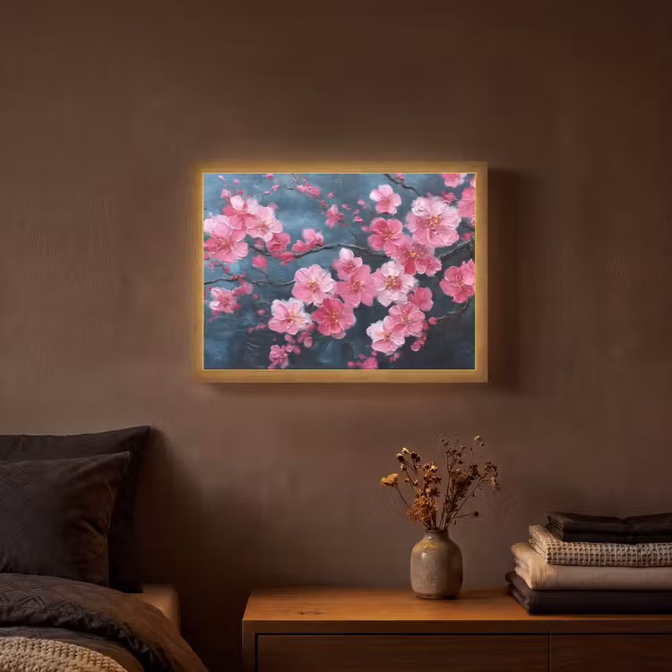 Bloem - Bloesems - Roze - Abstract Light Box met batterij (Wandlamp) middel -sfeer4