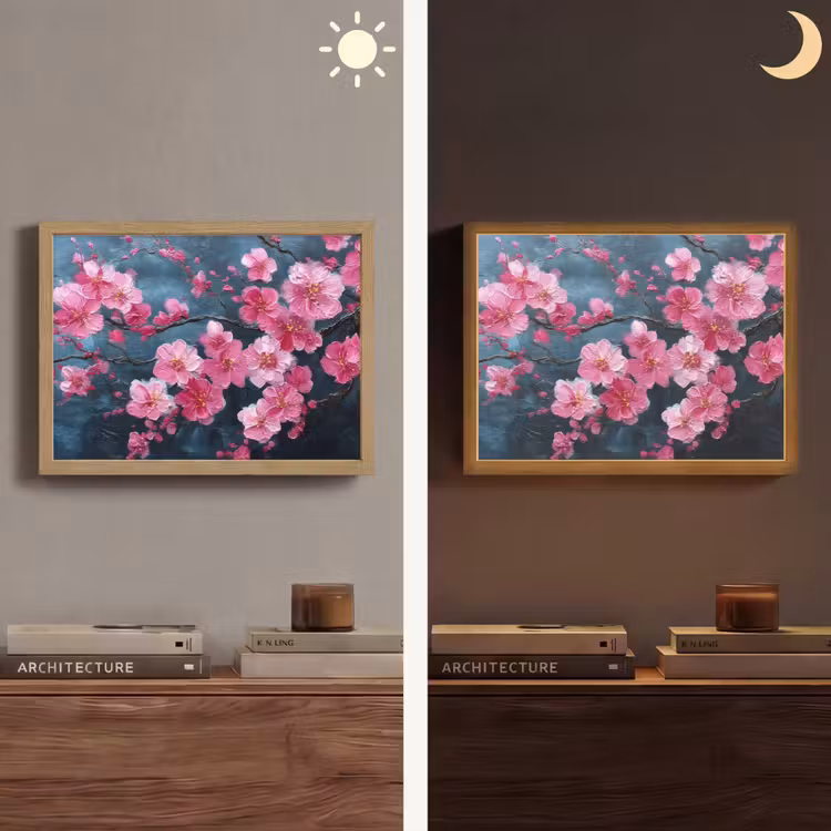 Bloem - Bloesems - Roze - Abstract Light Box met batterij (Wandlamp) middel -sfeer3