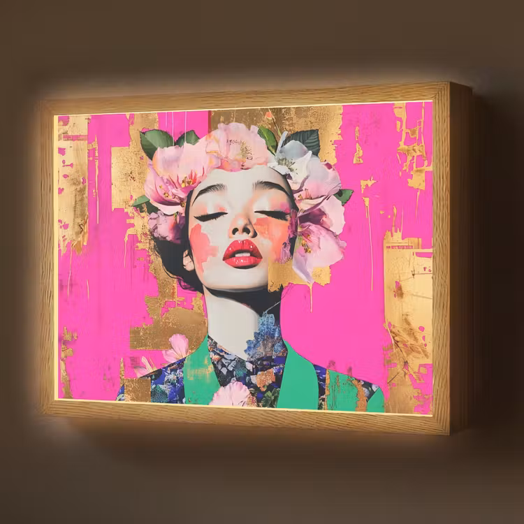 Bloemenkroon - Goud - Vrouw - Portret Light Box met batterij (Wandlamp) middel -z3d_website
