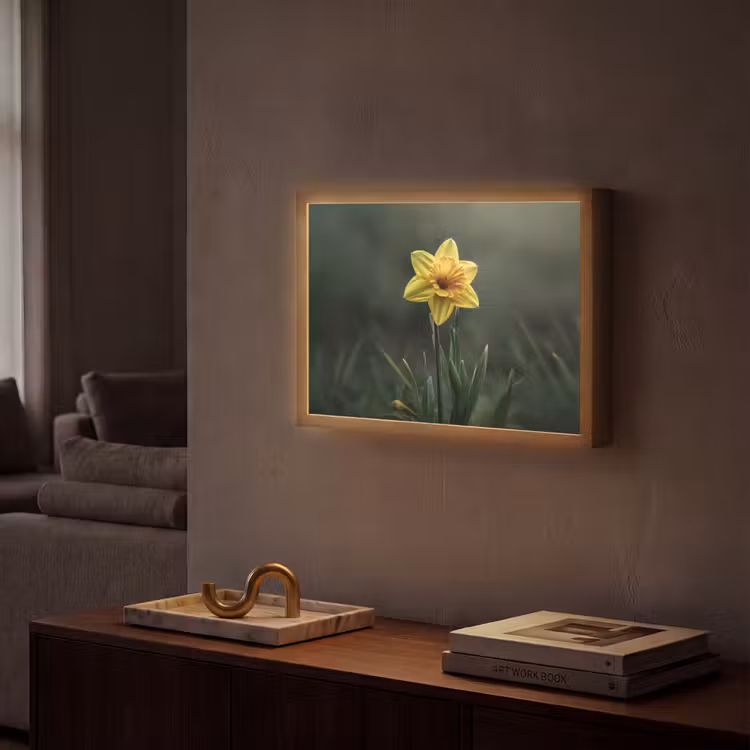 Bloem - Narcis - Gras - Geel Light Box met batterij (Wandlamp) middel -sfeer1