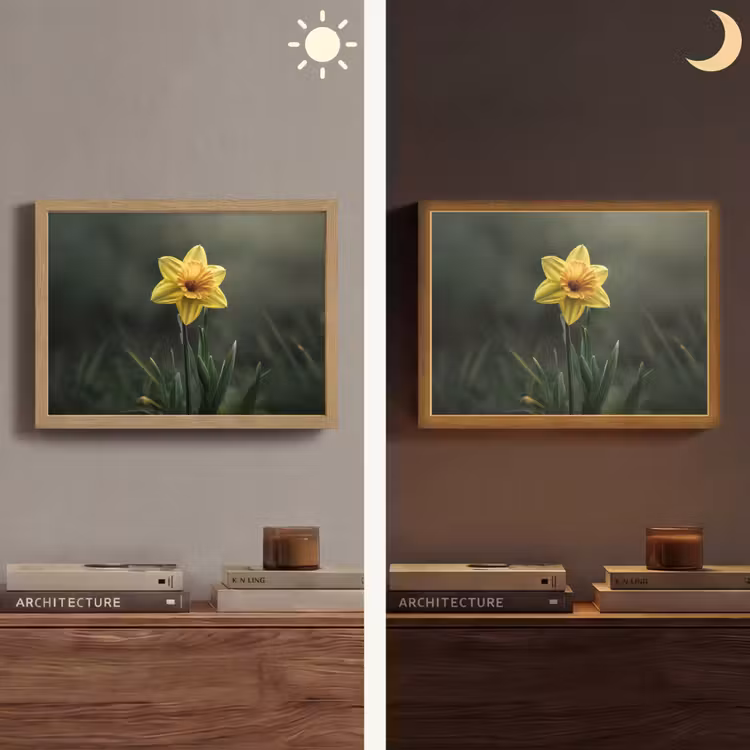 Bloem - Narcis - Gras - Geel Light Box met batterij (Wandlamp) middel -sfeer3