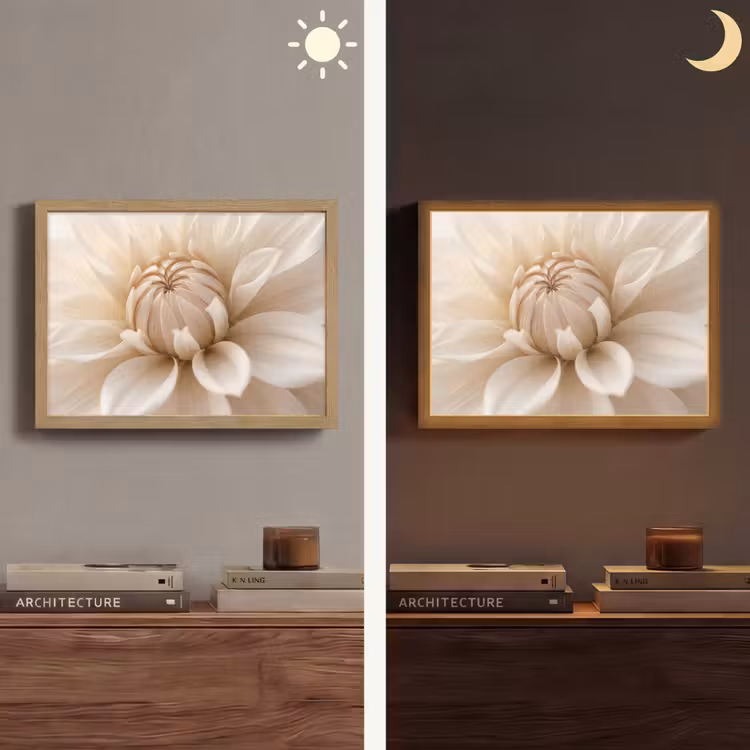 Bloem - Dahlia - Wit Light Box met batterij (Wandlamp) middel -sfeer3