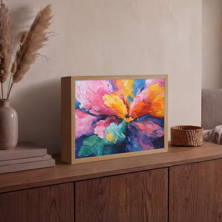 Bloemexplosie - Veelkleurig - Bewegend Light Box met batterij (Wandlamp) middel -sfeer2