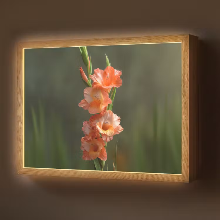 Bloem - Gladiolen - Zalmroze Light Box met batterij (Wandlamp) middel -z3d_website
