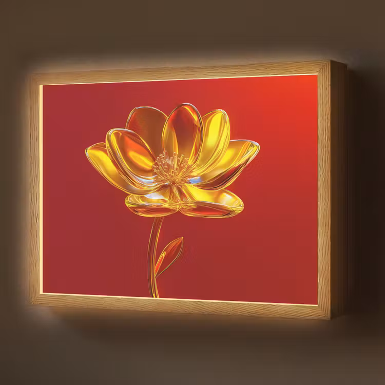 Bloem - Goud - Glazen Light Box met batterij (Wandlamp) middel -z3d_website