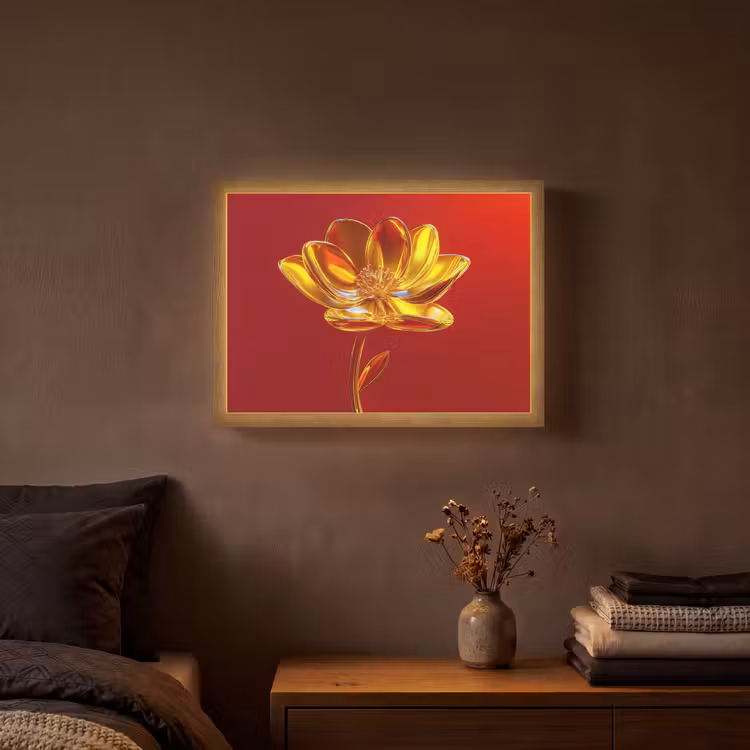 Bloem - Goud - Glazen Light Box met batterij (Wandlamp) middel -sfeer4
