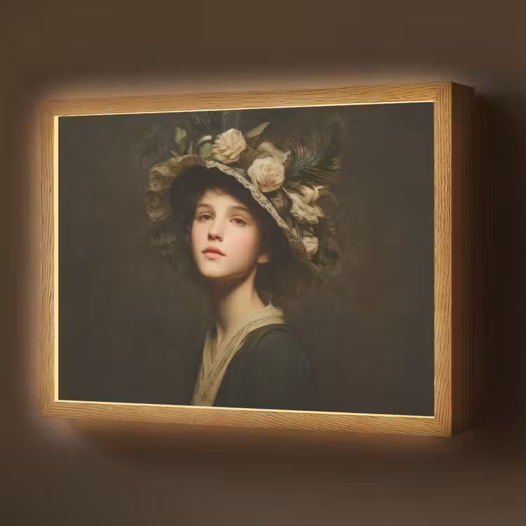 Bloemenhoed - Portret - Vrouw Light Box met batterij (Wandlamp) middel -z3d_website