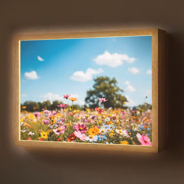 Bloemenweide - Blauw - Lucht - Kleuren Light Box met batterij (Wandlamp) middel -z3d_website