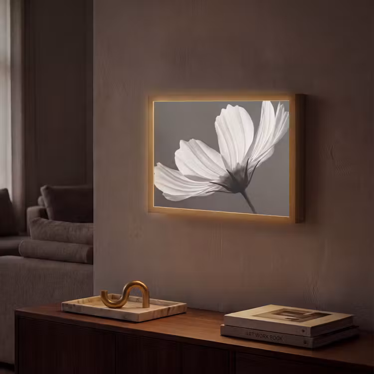 Bloem - Minimalistisch - Zwart - Wit Light Box met batterij (Wandlamp) middel -sfeer1