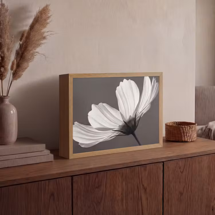 Bloem - Minimalistisch - Zwart - Wit Light Box met batterij (Wandlamp) middel -sfeer2