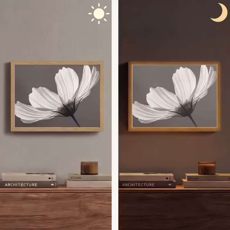 Bloem - Minimalistisch - Zwart - Wit Light Box met batterij (Wandlamp) middel -sfeer3