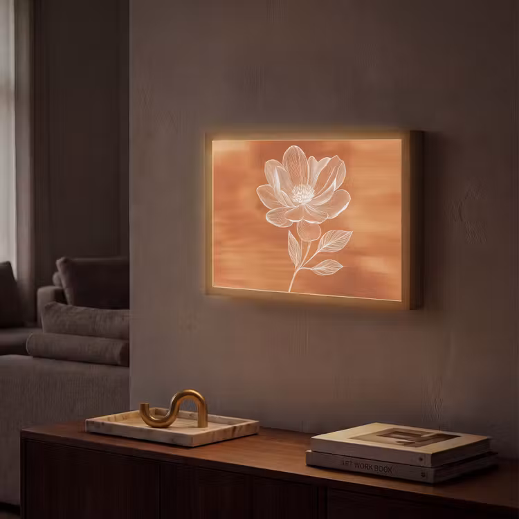 Bloem - Minimalistisch - Wit Light Box met batterij (Wandlamp) middel -sfeer1