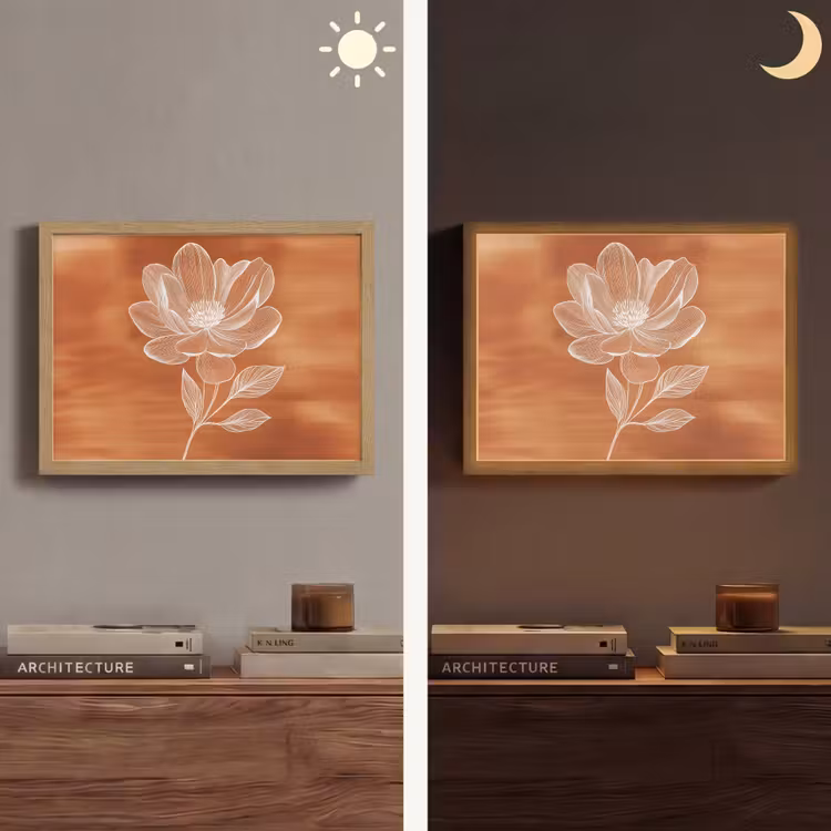 Bloem - Minimalistisch - Wit Light Box met batterij (Wandlamp) middel -sfeer3