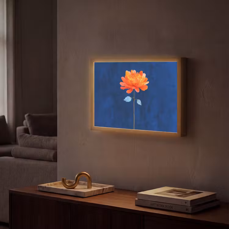 Bloem - Oranje - Bladeren Light Box met batterij (Wandlamp) middel -sfeer1