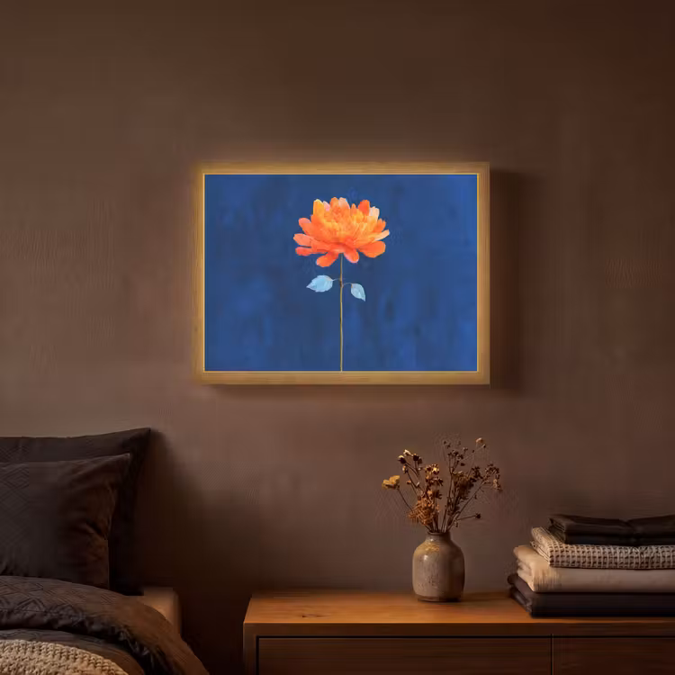 Bloem - Oranje - Bladeren Light Box met batterij (Wandlamp) middel -sfeer4