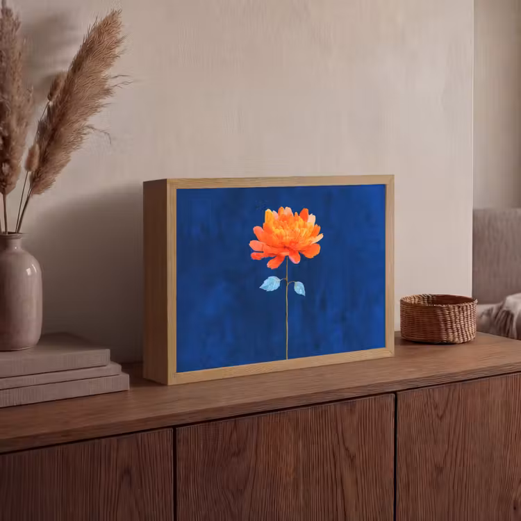 Bloem - Oranje - Bladeren Light Box met batterij (Wandlamp) middel -sfeer2