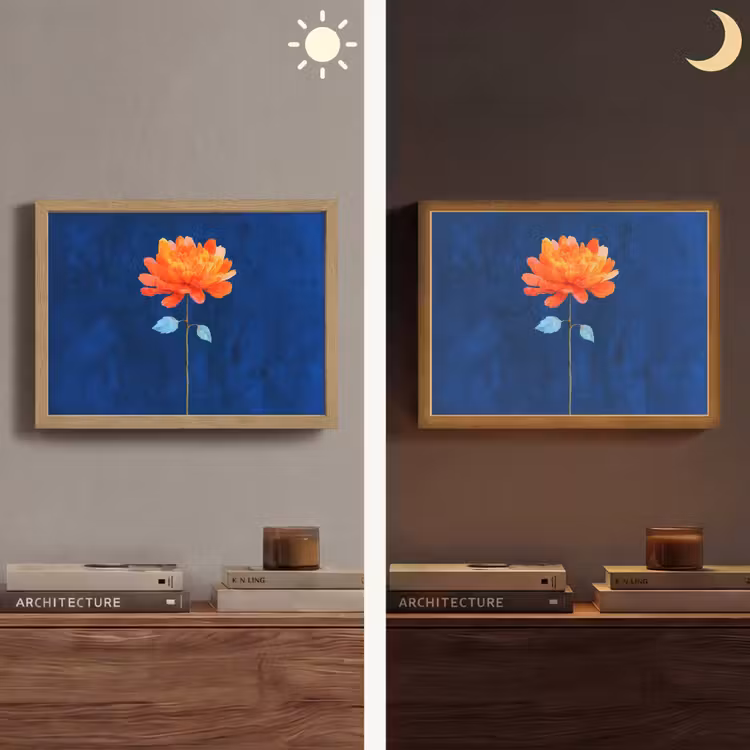 Bloem - Oranje - Bladeren Light Box met batterij (Wandlamp) middel -sfeer3
