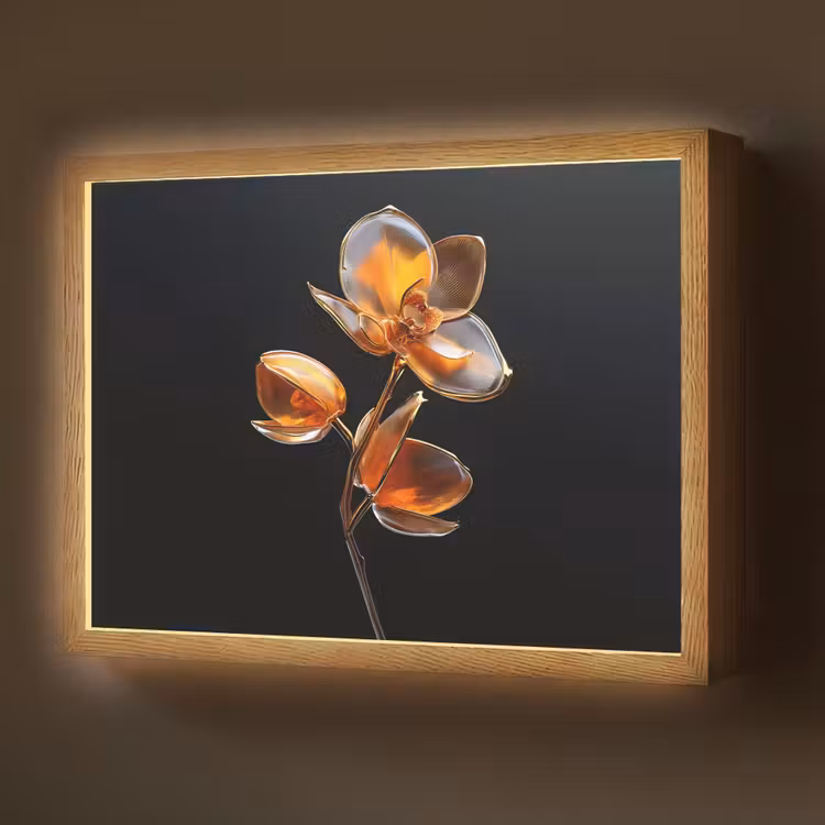 Bloem - Orchidee - Oranje Light Box met batterij (Wandlamp) middel -z3d_website