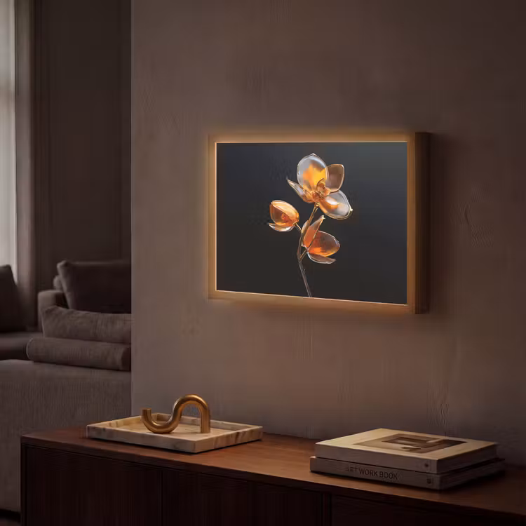 Bloem - Orchidee - Oranje Light Box met batterij (Wandlamp) middel -sfeer1