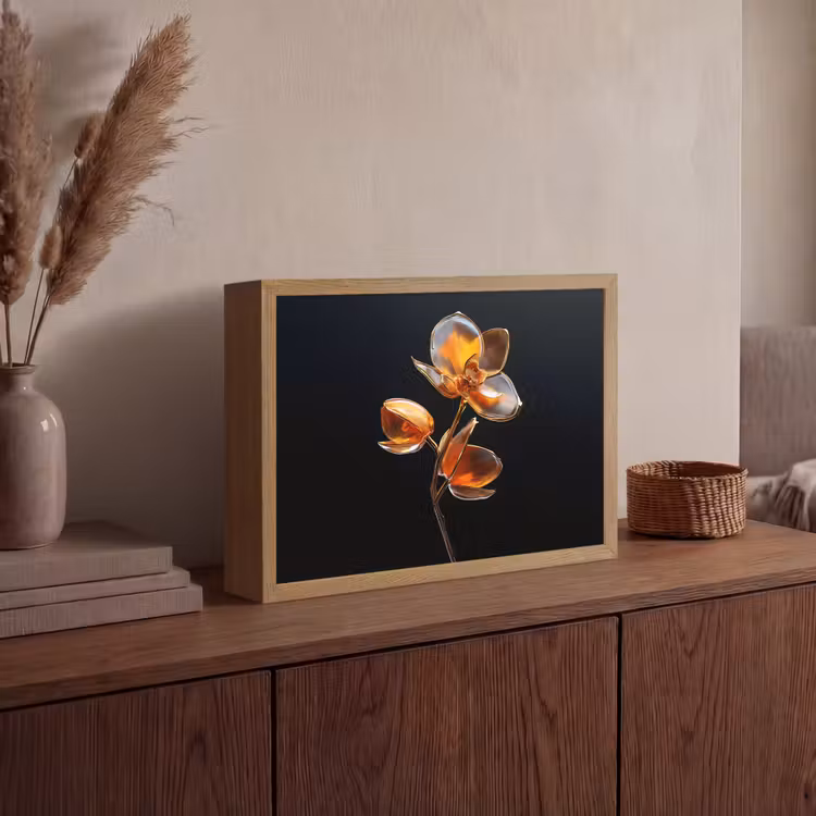 Bloem - Orchidee - Oranje Light Box met batterij (Wandlamp) middel -sfeer2