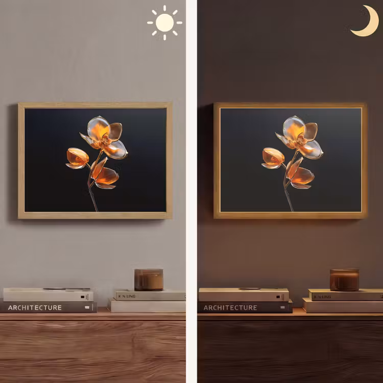 Bloem - Orchidee - Oranje Light Box met batterij (Wandlamp) middel -sfeer3