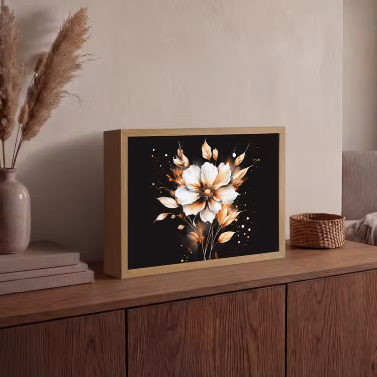 Bloem - Verf - Goud - Graffiti - Modern Light Box met batterij (Wandlamp) middel -sfeer2