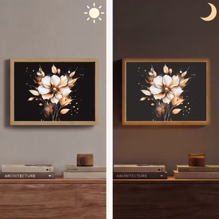 Bloem - Verf - Goud - Graffiti - Modern Light Box met batterij (Wandlamp) middel -sfeer3