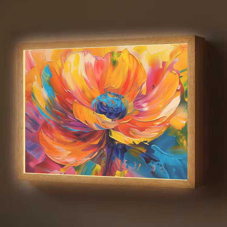 Bloem - Verflook - Modern - Abstract - Kleuren Light Box met batterij (Wandlamp) middel -z3d_website