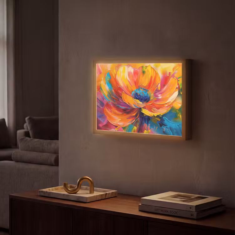 Bloem - Verflook - Modern - Abstract - Kleuren Light Box met batterij (Wandlamp) middel -sfeer1