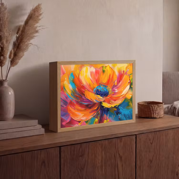 Bloem - Verflook - Modern - Abstract - Kleuren Light Box met batterij (Wandlamp) middel -sfeer2
