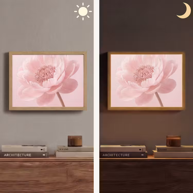 Bloem - Pioenroos - Roze Light Box met batterij (Wandlamp) middel -sfeer3