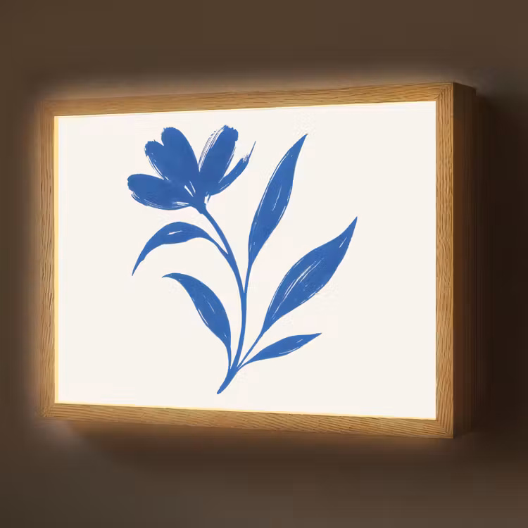 Bloem - Blaadjes - Minimalistisch - Blauw Light Box met batterij (Wandlamp) middel -z3d_website