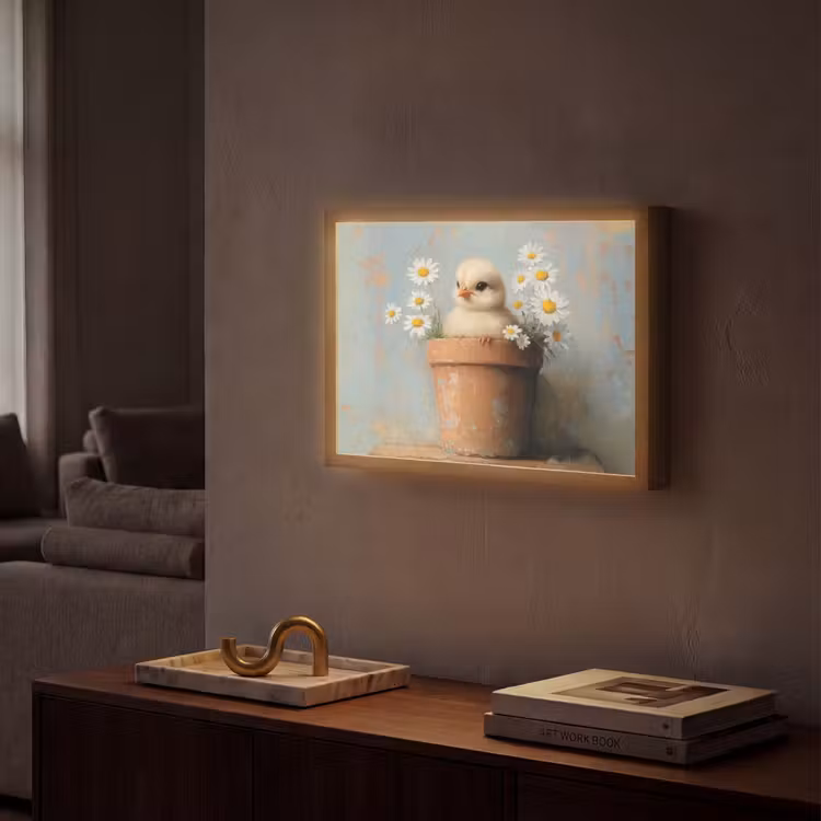Bloempot - Kuiken - Bloemetjes Light Box met batterij (Wandlamp) middel -sfeer1