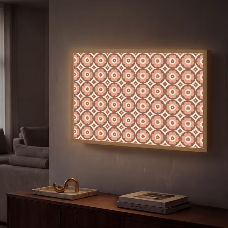 Bloemvormen - Patroon - Roze - Vintage Light Box met batterij (Wandlamp) middel -sfeer1