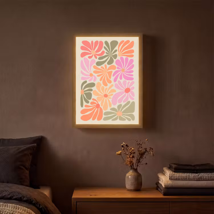 Bloemvormen - Retro - Kleurrijk Light Box met batterij (Wandlamp) middel -sfeer4