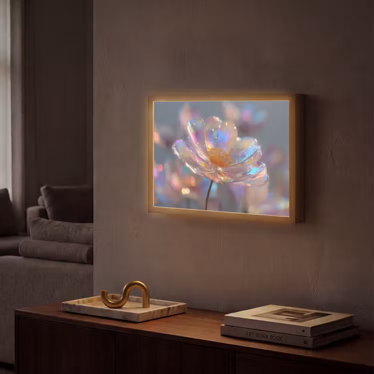 Bloem - Transparant - Pastelkleuren - Druppels Light Box met batterij (Wandlamp) middel -sfeer1
