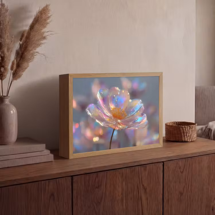 Bloem - Transparant - Pastelkleuren - Druppels Light Box met batterij (Wandlamp) middel -sfeer2