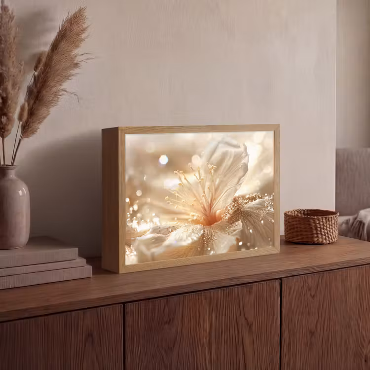 Bloem - Wit - Glitter - Goud - Modern Light Box met batterij (Wandlamp) middel -sfeer2